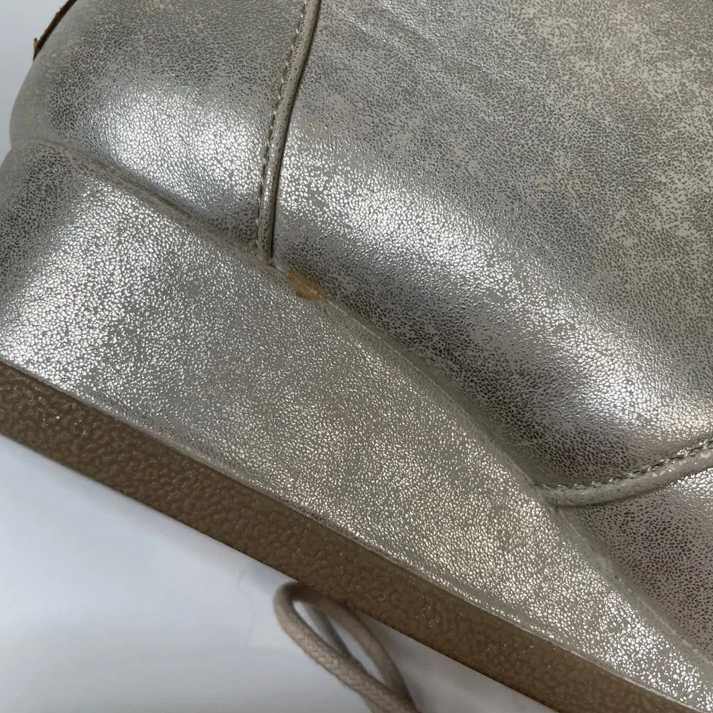 Tom's Girls White Gold Metallic Desert Wedge Ankle Lace Up Bootie
